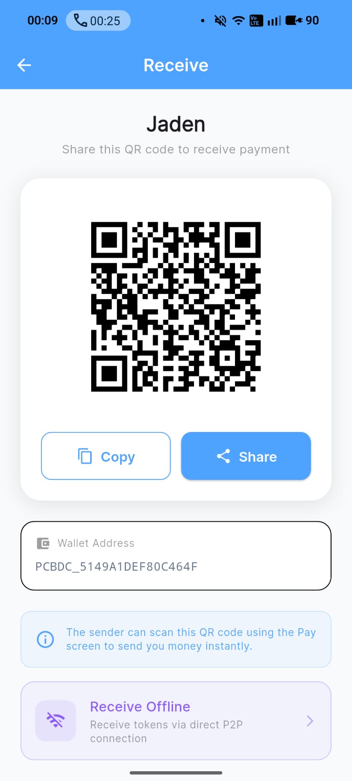 QR code screen for receiving offline payments