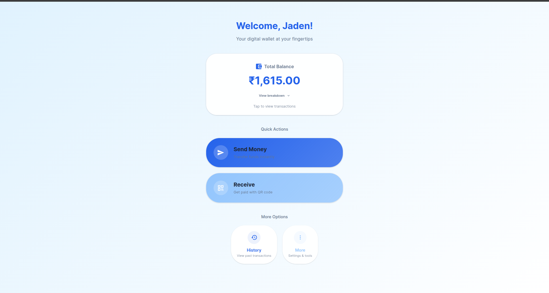 Web dashboard for bank users
